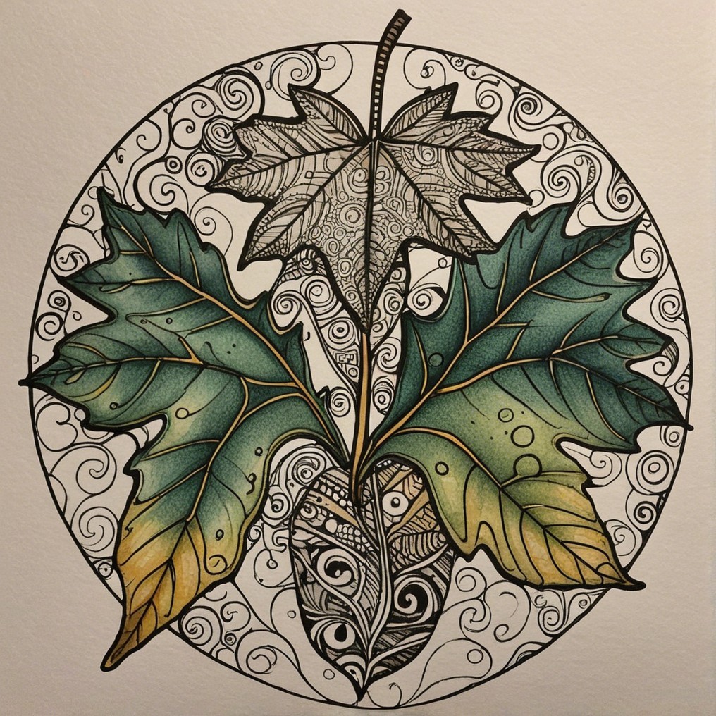 Intricate Leaf Illustration with Vibrant Green Hues