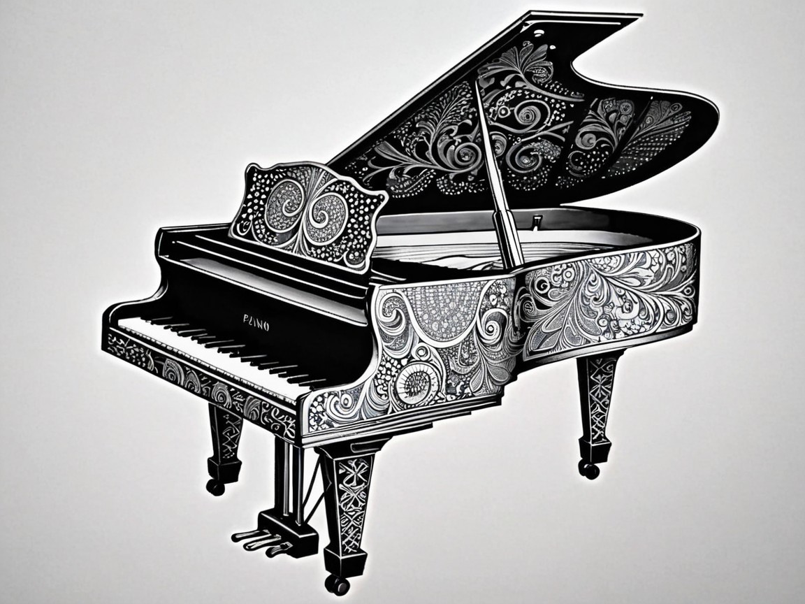 Intricately Designed Grand Piano with Floral Motifs