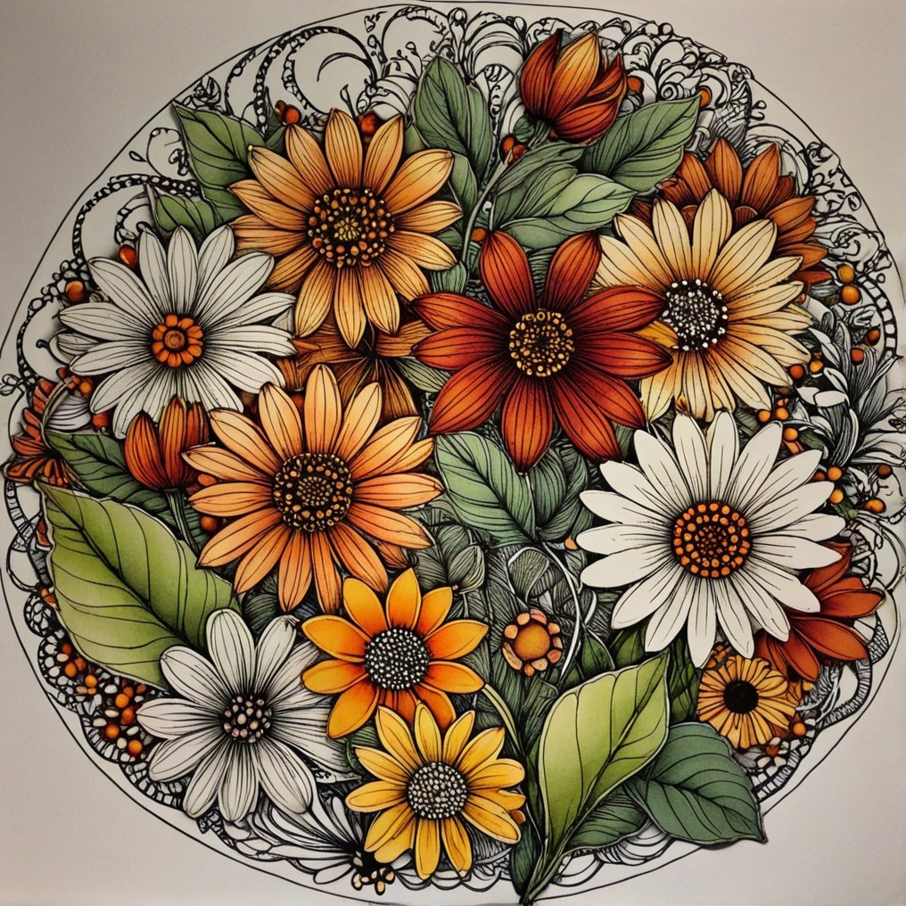Vibrant Circular Flower Arrangement with Sunflowers and Daisies
