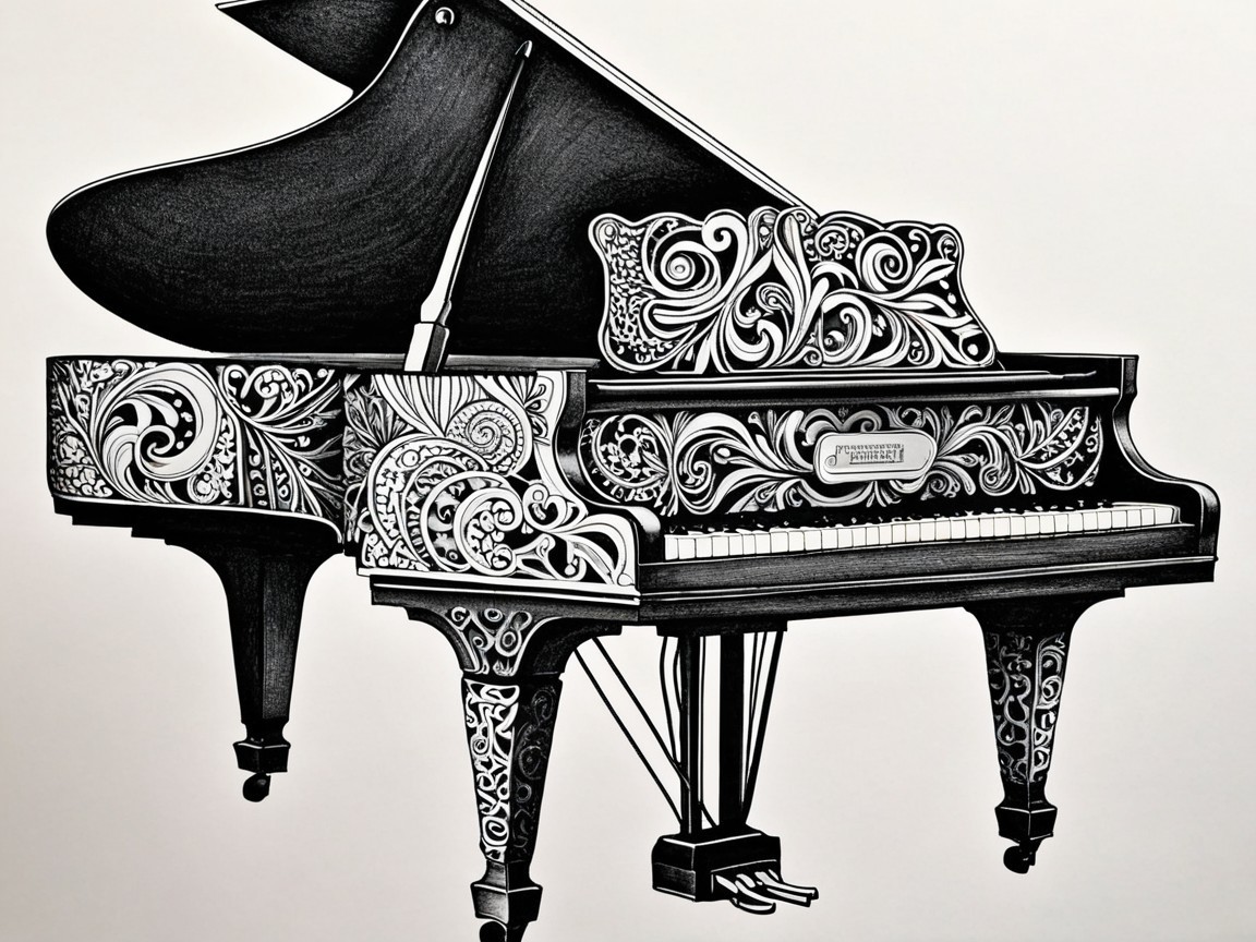 Intricately Decorated Grand Piano with Floral Patterns