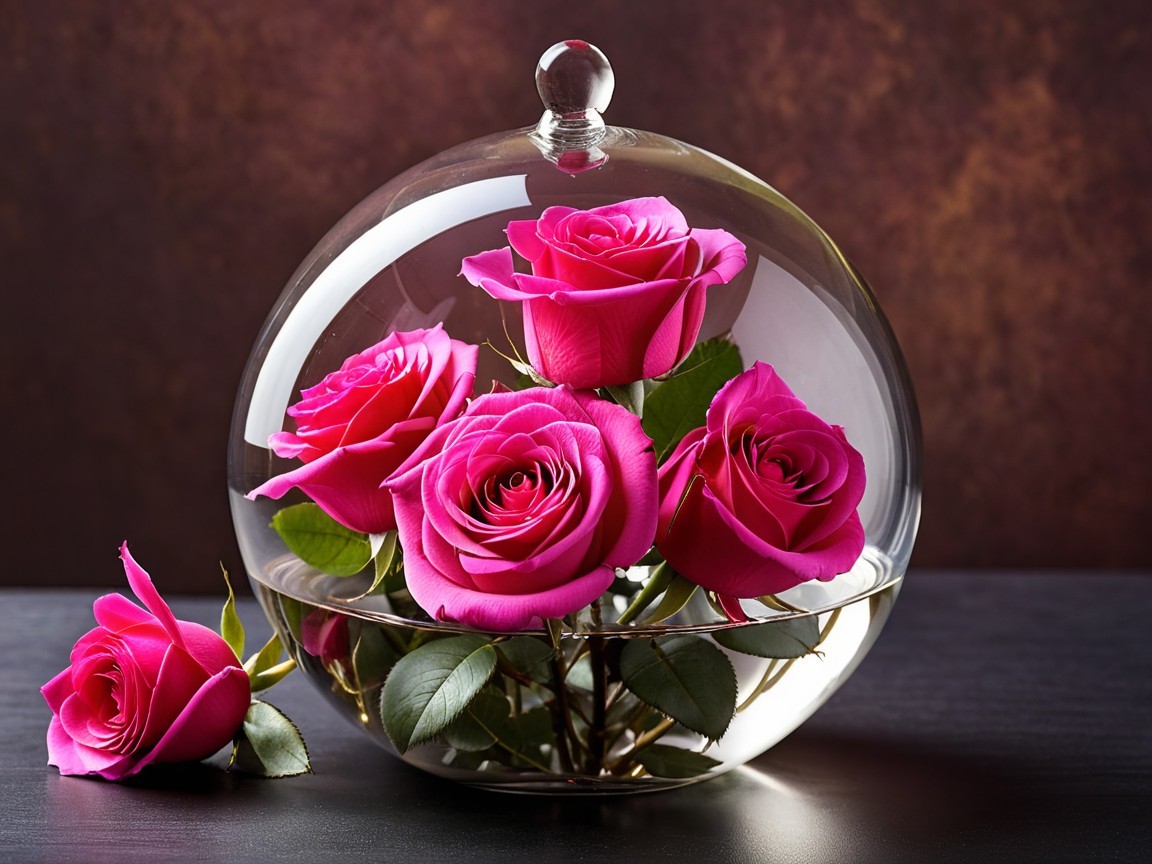 Elegant Display of Pink Roses Under Glass Dome