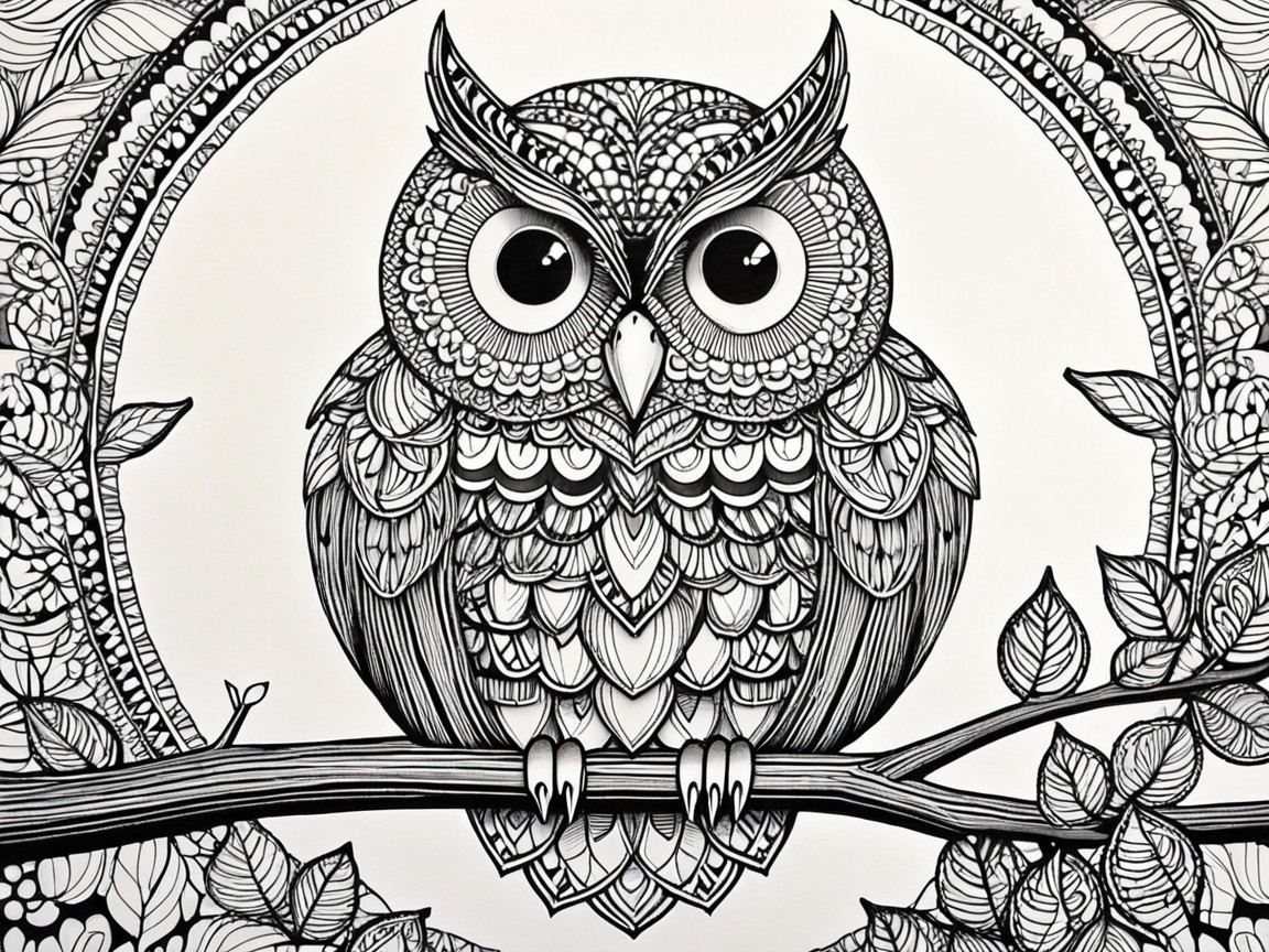 Intricately Designed Owl with Decorative Foliage