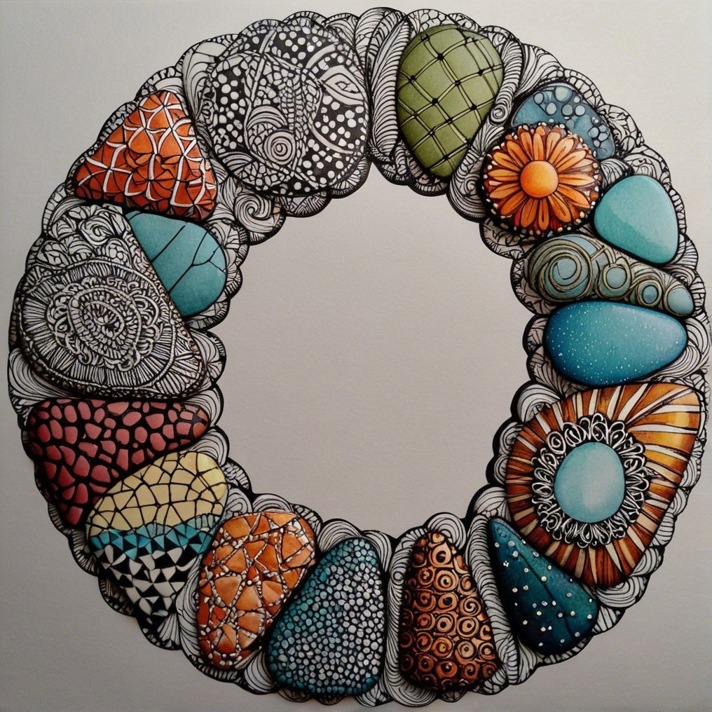 Intricate Circular Arrangement of Colorful Stones