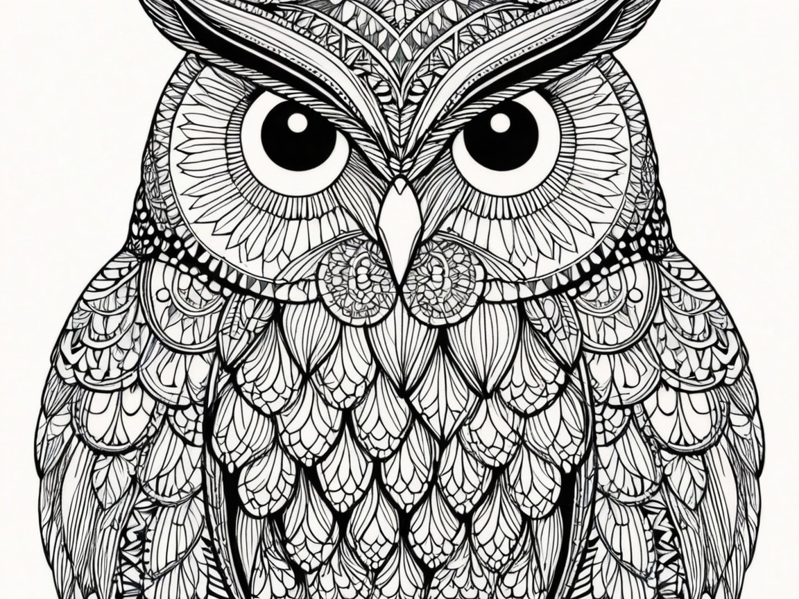 Detailed Black and White Owl Illustration with Patterns