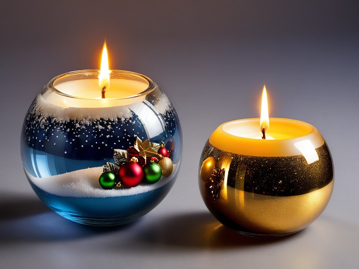 Glowing Spherical Candles on Light Gray Surface