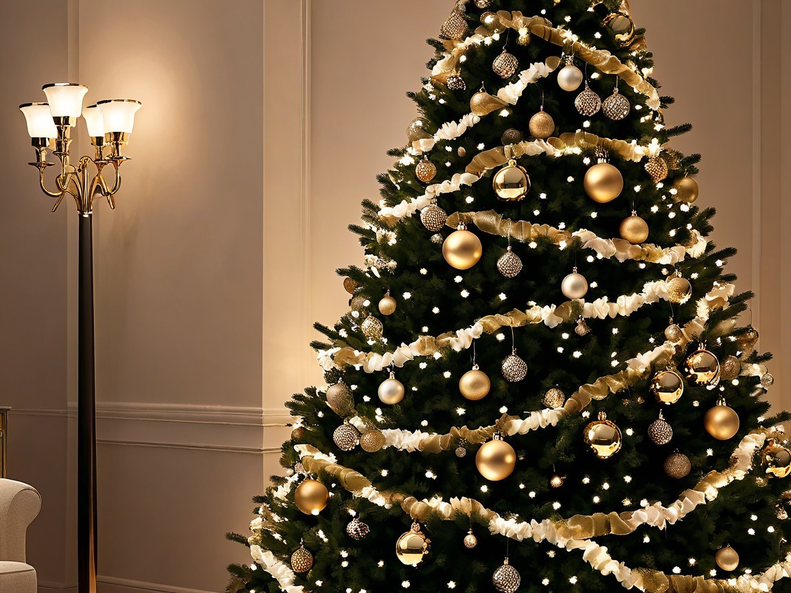 Elegant Christmas Tree with Gold and Silver Ornaments