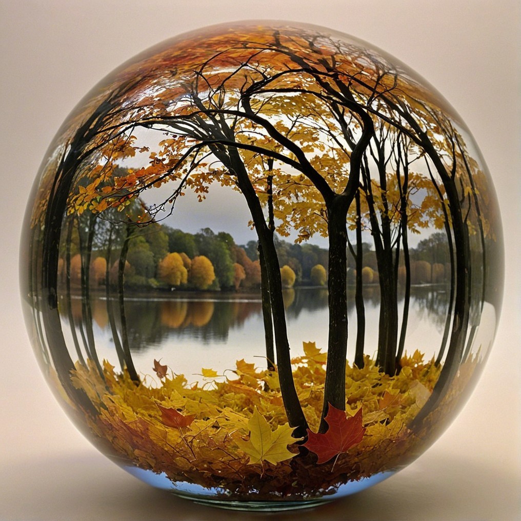 Crystal Orb Showcasing Autumn Landscape Reflection