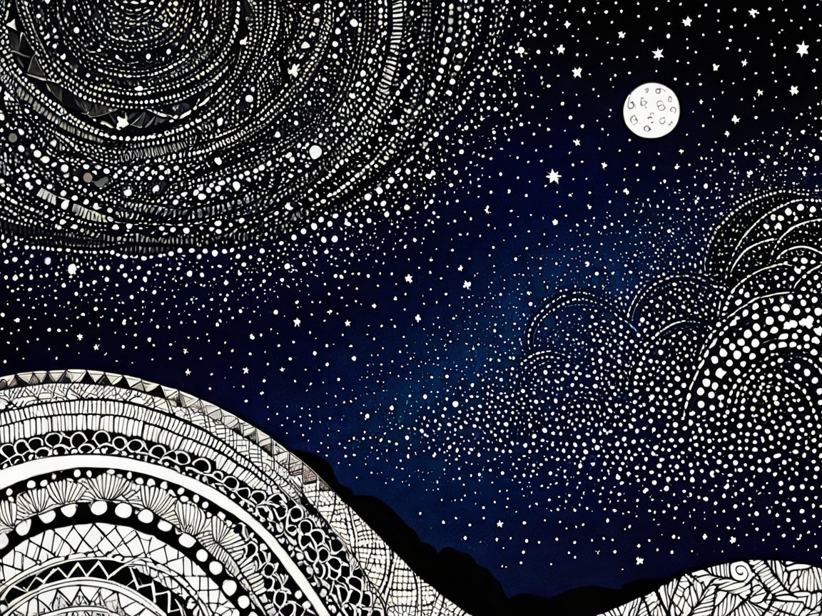 Night Sky with Stars, Clouds, and Illuminated Moon