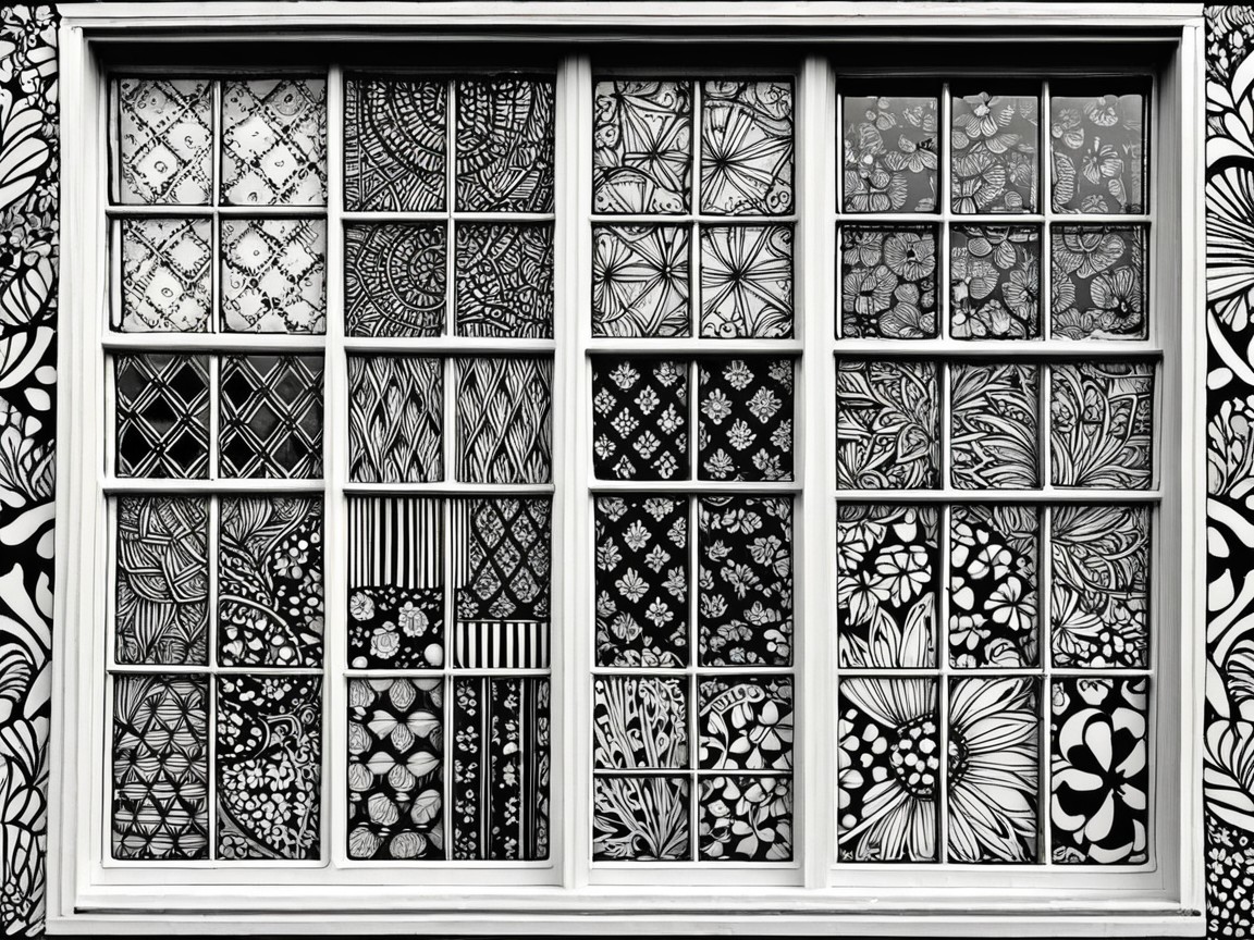 Black-and-White Window with Intricate Patterns