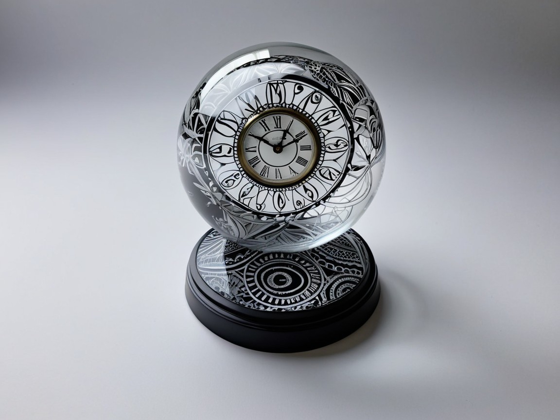Modern Round Glass Clock with Abstract Patterns