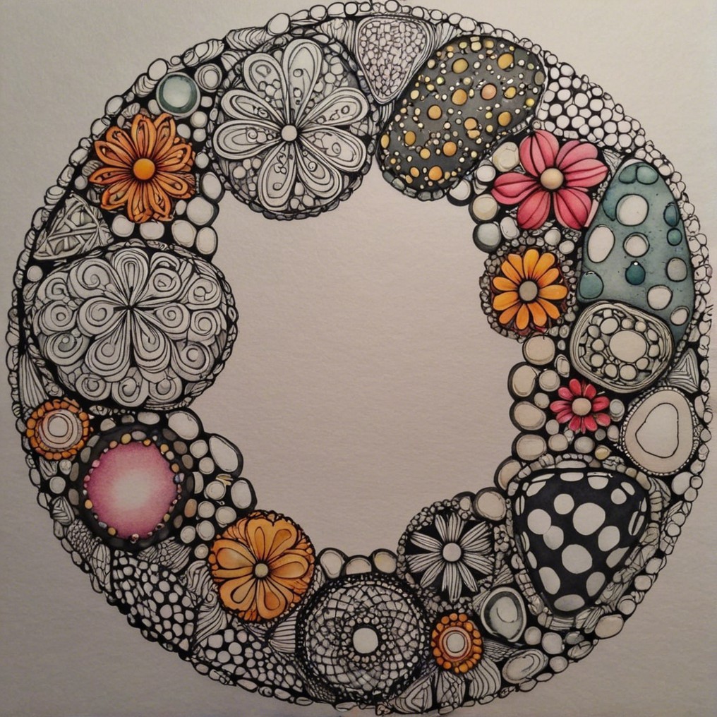 Circular Arrangement of Intricately Designed Stones and Flowers