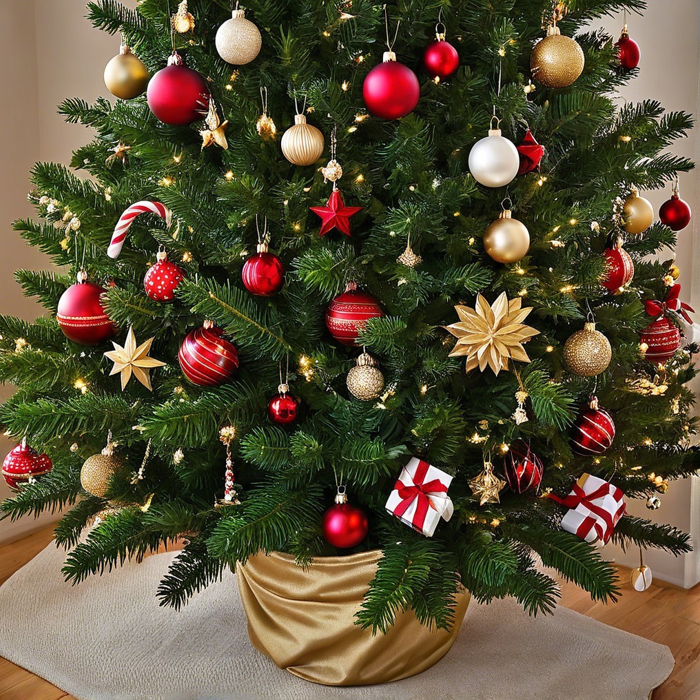 Decorated Christmas Tree in Cozy Room with Gifts