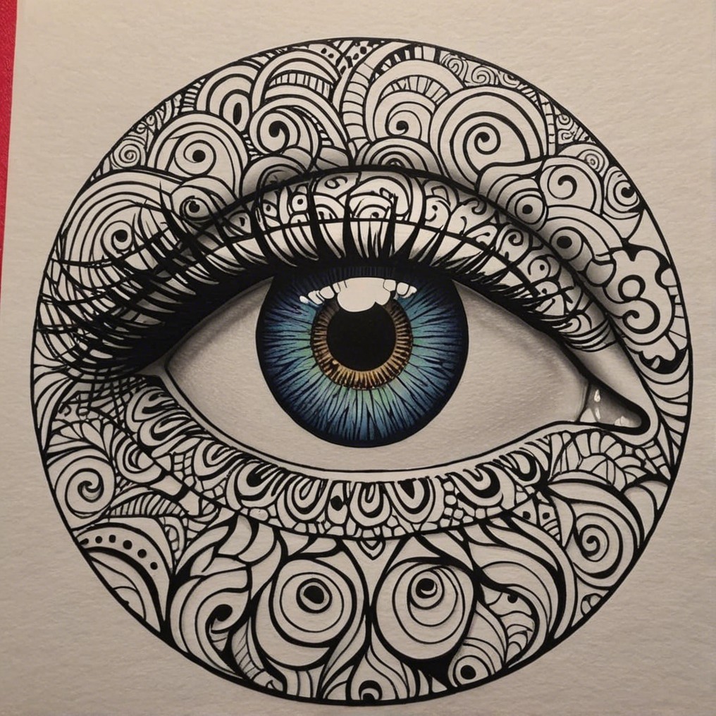 Stylized Eye Design with Intricate Black Line Patterns