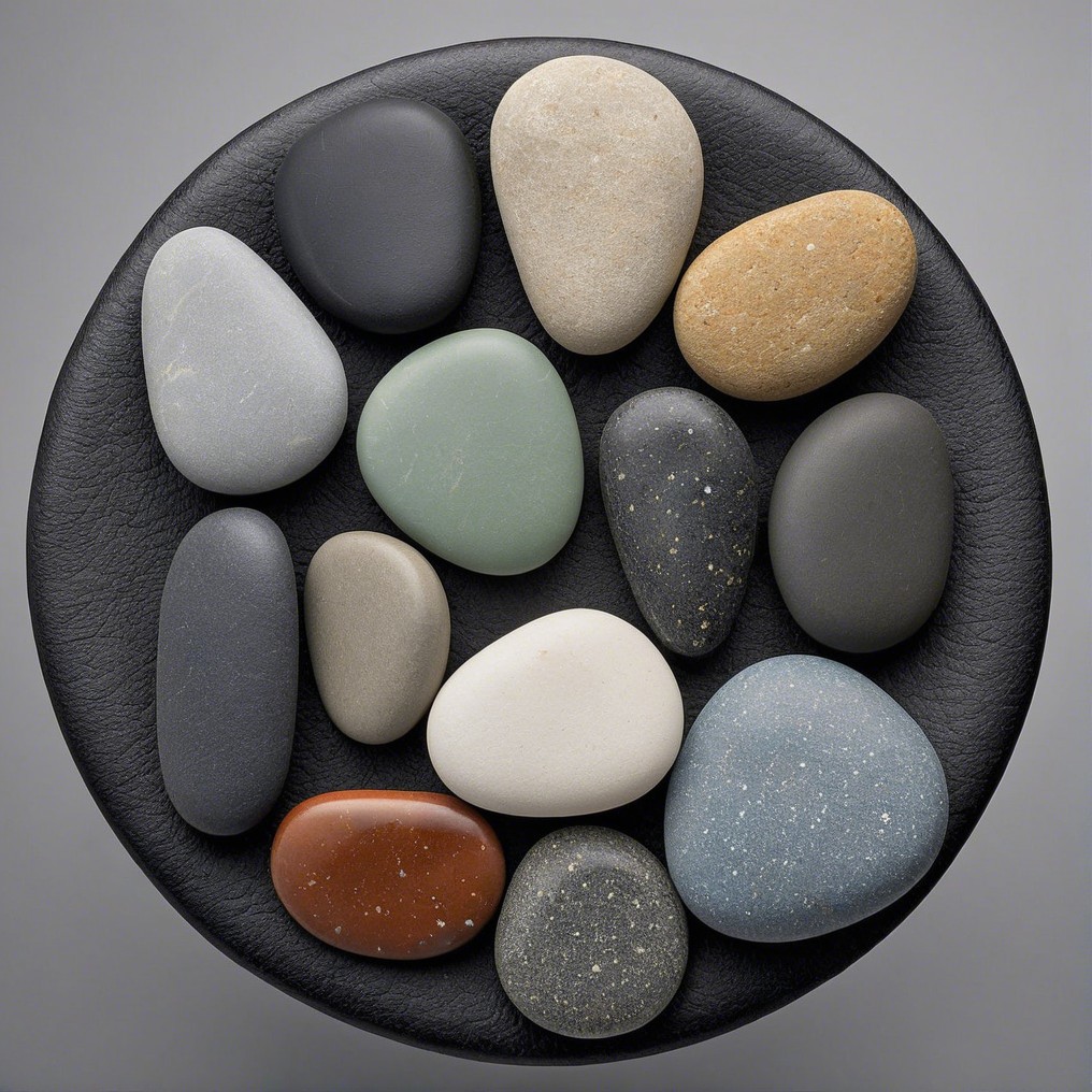 Collection of Polished Stones on Black Circular Plate