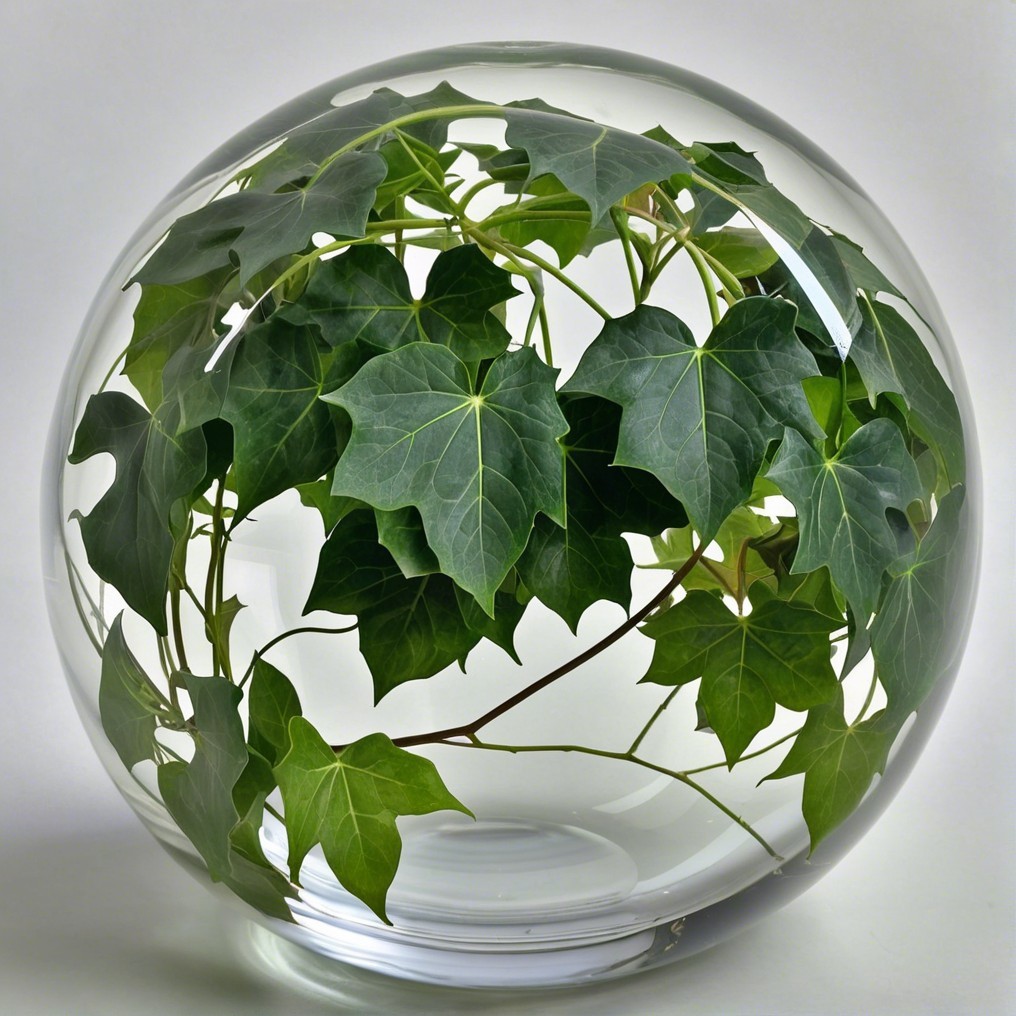 Glass Orb with Green Ivy Leaves Inside