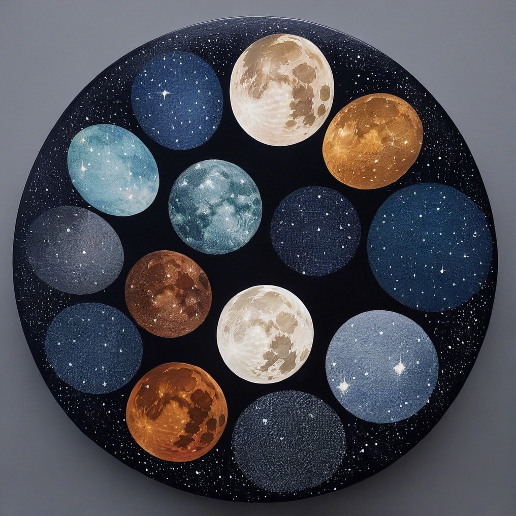 Circular Moon Phases Design on Starry Background