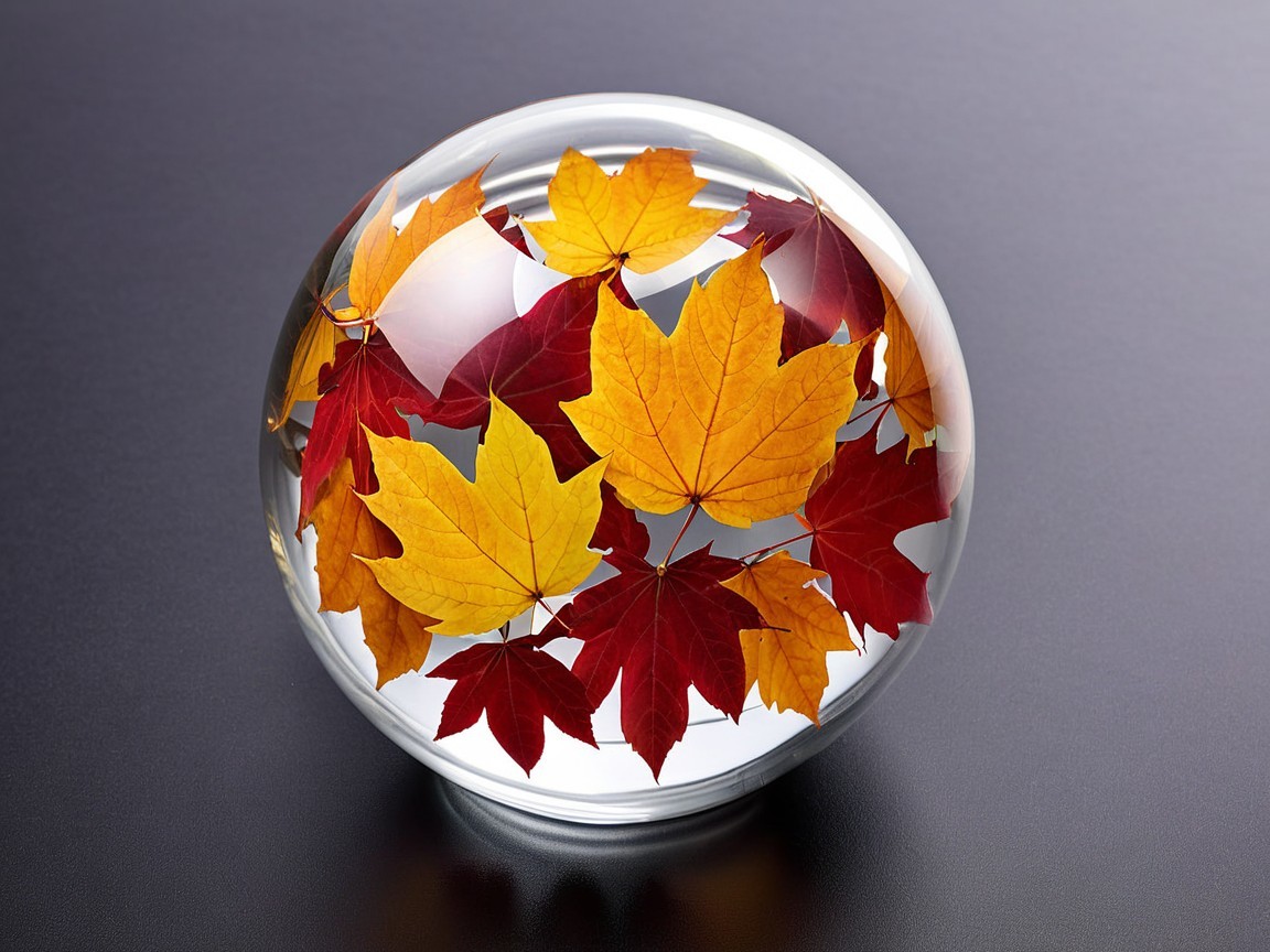 Glass Sphere with Vibrant Autumn Leaves Display