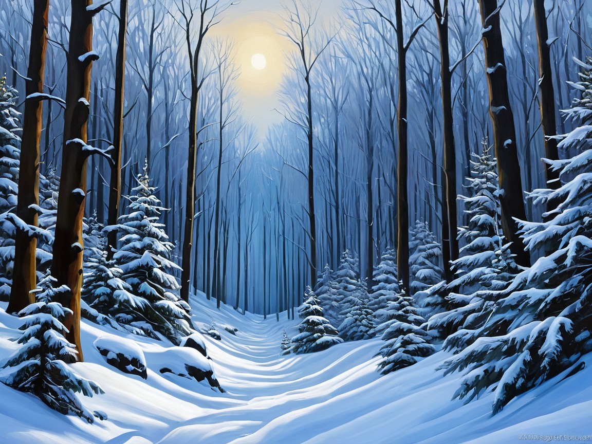 Winding Path Through a Snowy Winter Forest Scene