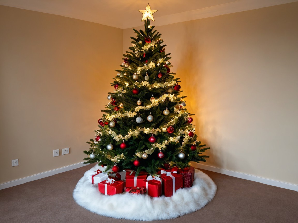 Christmas Tree Decorated with Gold and Red Ornaments