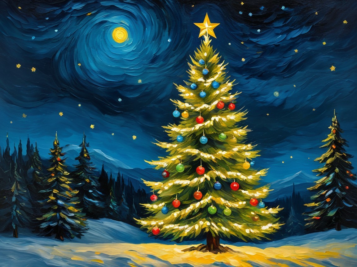 Vibrant Christmas Tree in Serene Winter Landscape