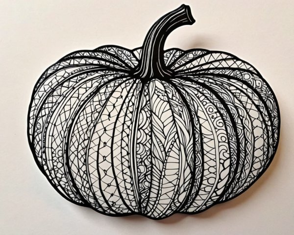 Intricate Black-and-White Pumpkin Illustration Details