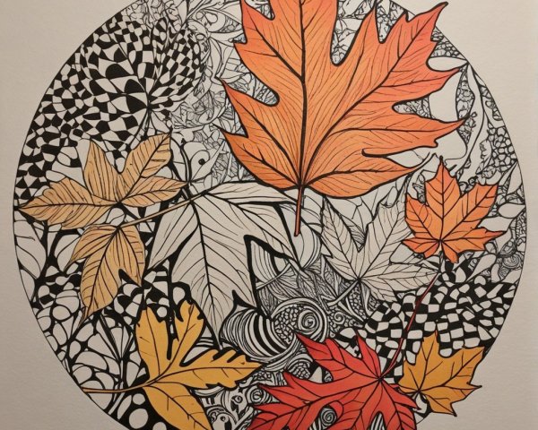 Circular Composition of Colorful Autumn Leaves