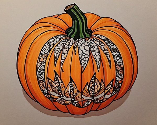 Vibrant Orange Pumpkin with Intricate Patterns and Designs