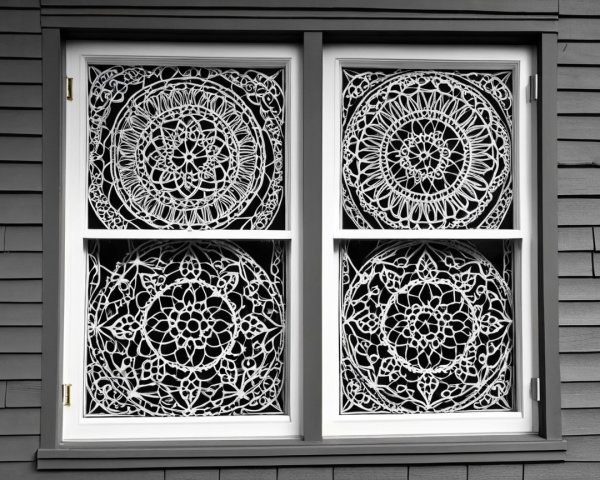 Window with Four Panes and Intricate Lace Designs