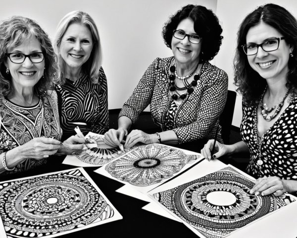 Women Engaged in Coloring Mandala Designs Together