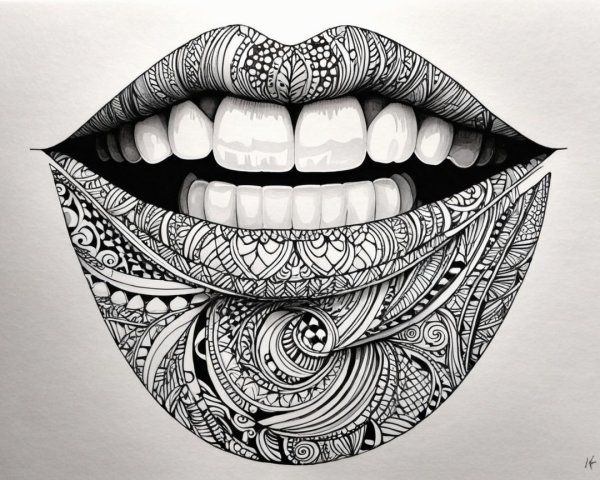 Stylized Illustration of a Mouth with Intricate Patterns