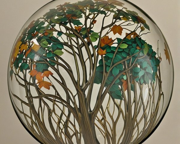 Intricately Painted Glass Orb with Tree Design