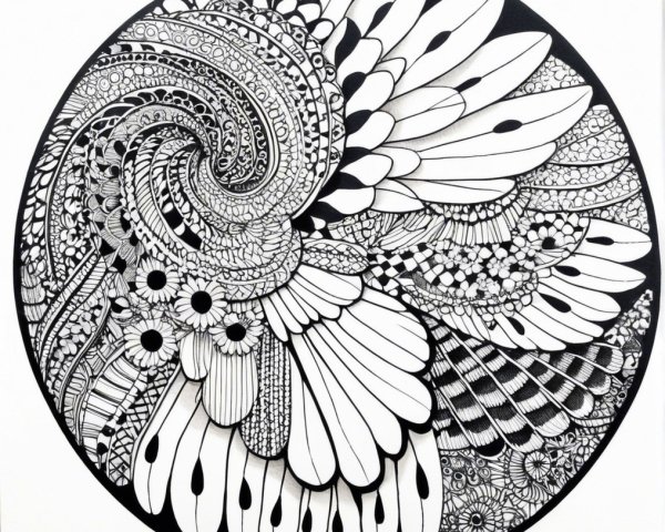 Intricate Black-and-White Mandala Design with Patterns