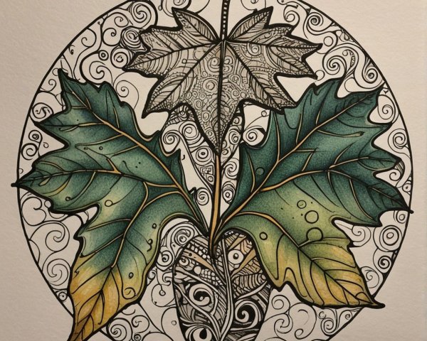 Intricate Leaf Illustration with Vibrant Green Hues