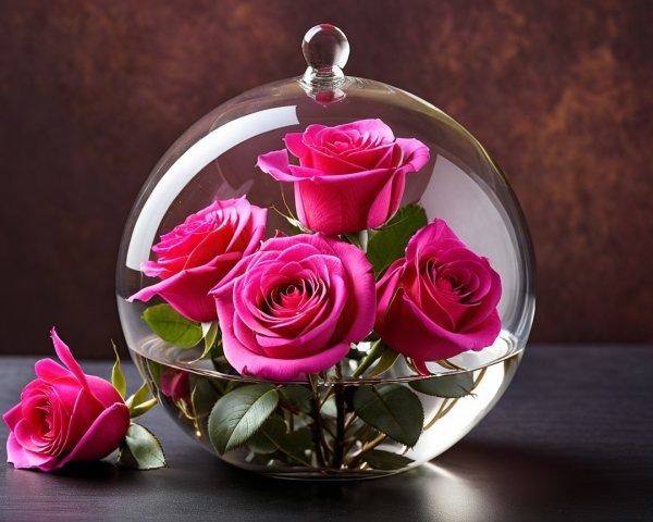 Elegant Display of Pink Roses Under Glass Dome
