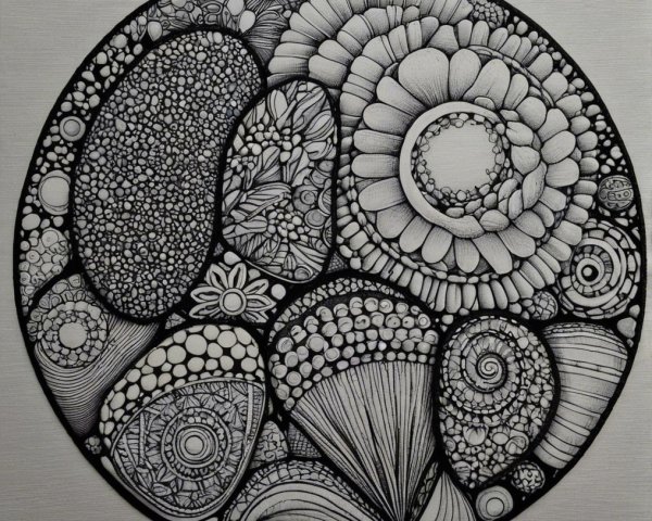 Intricate Circular Design with Natural Patterns and Textures