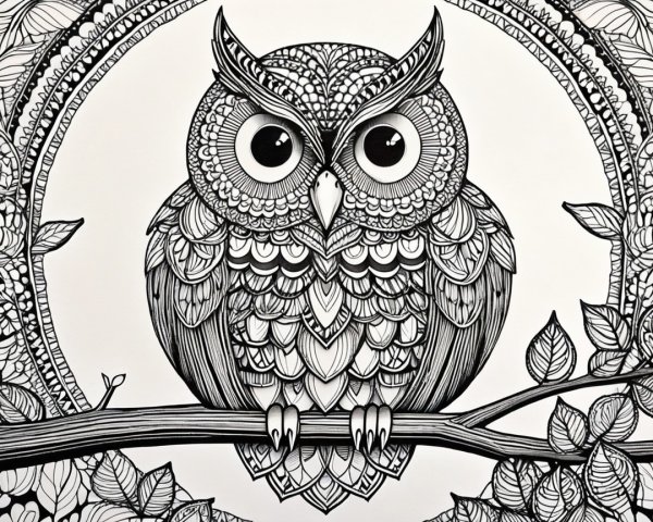 Intricately Designed Owl with Decorative Foliage