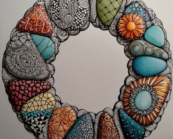 Intricate Circular Arrangement of Colorful Stones