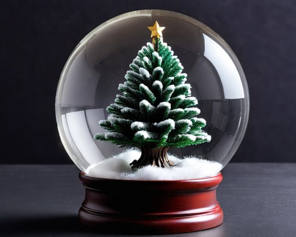 Snow Globe Featuring Green Christmas Tree and Star