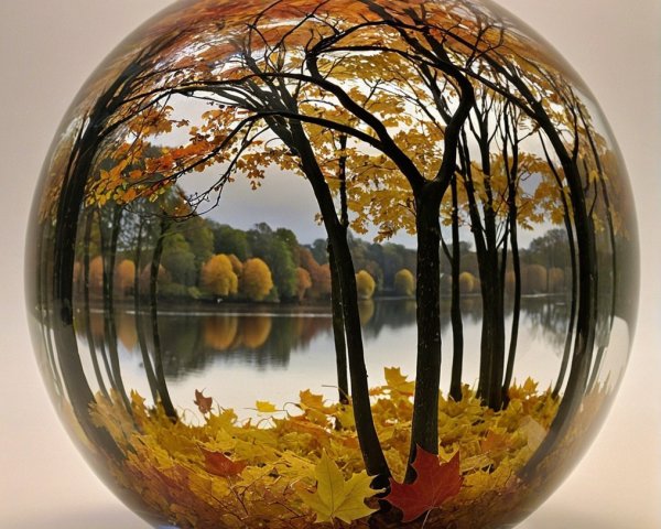 Crystal Orb Showcasing Autumn Landscape Reflection