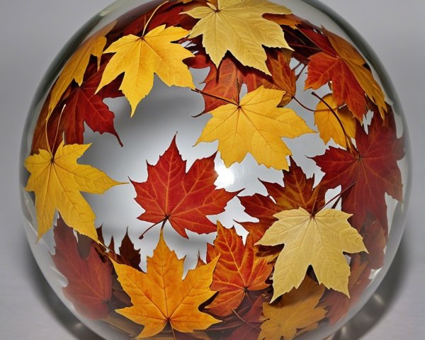 Glass Sphere Displaying Autumn Leaves in Vibrant Colors