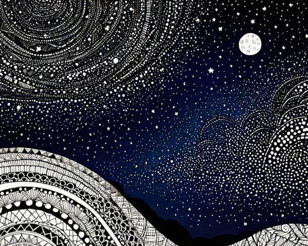 Night Sky with Stars, Clouds, and Illuminated Moon