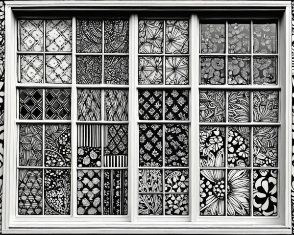 Black-and-White Window with Intricate Patterns