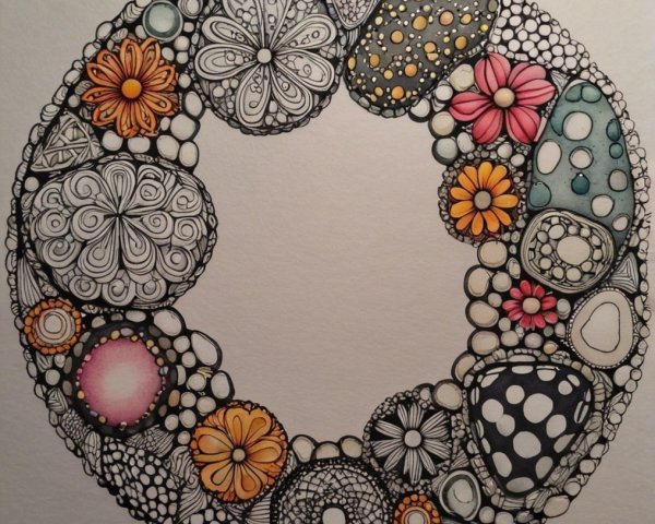 Circular Arrangement of Intricately Designed Stones and Flowers