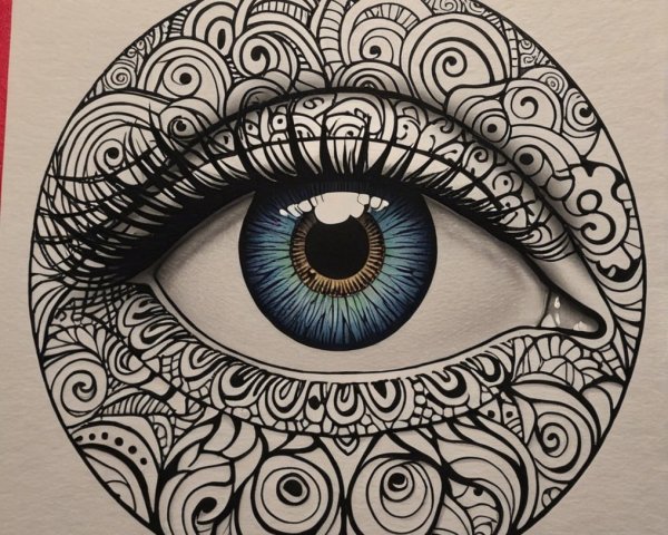 Stylized Eye Design with Intricate Black Line Patterns
