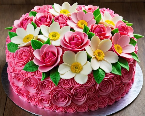 Elegant Cake with Intricate Flower Decorations