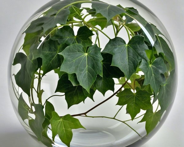 Glass Orb with Green Ivy Leaves Inside
