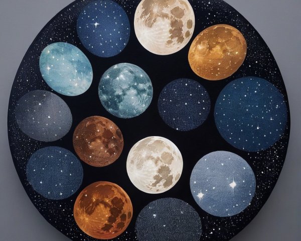 Circular Moon Phases Design on Starry Background