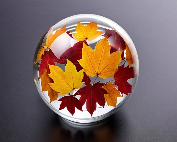Glass Sphere with Vibrant Autumn Leaves Display