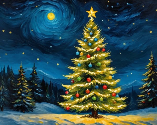 Vibrant Christmas Tree in Serene Winter Landscape