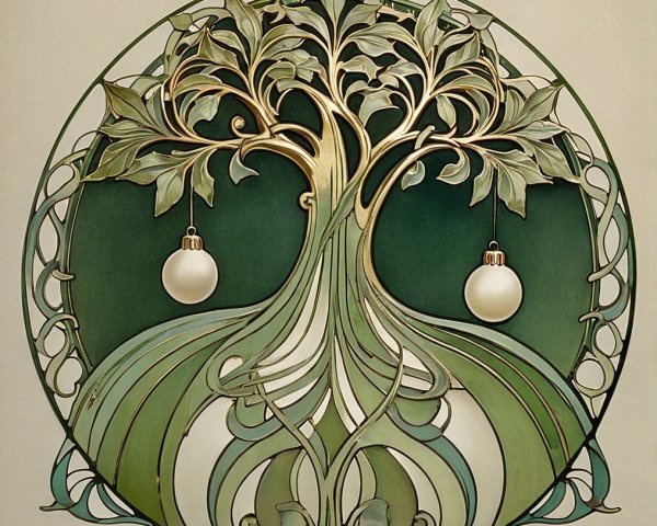 Intricate Tree Design in Circular Frame with Ornaments